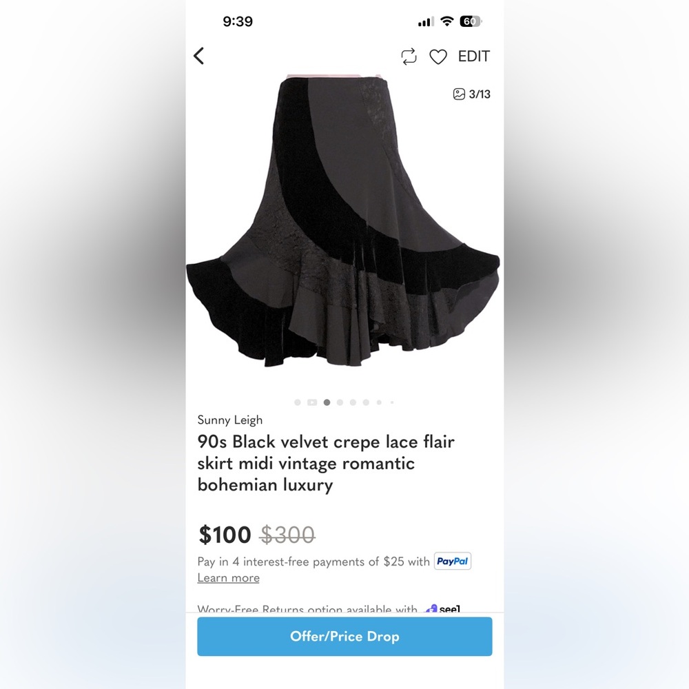 Black Velvet Heart V-neck Top | Sz S - Picture 13 of 15